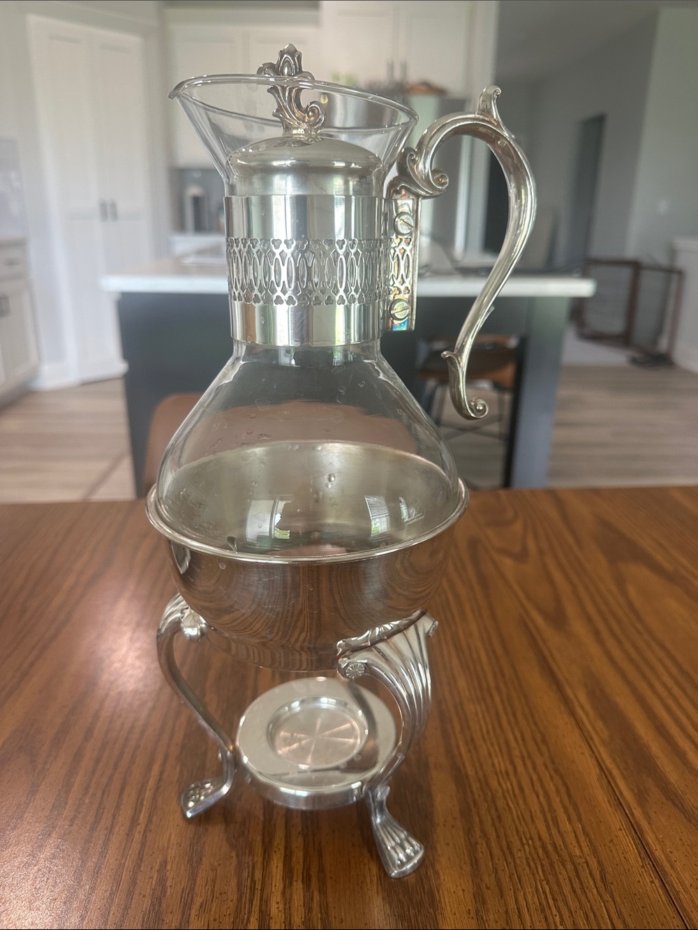 Vintage FB Rogers silver plated coffee/tea glass carafe with candle warmer base